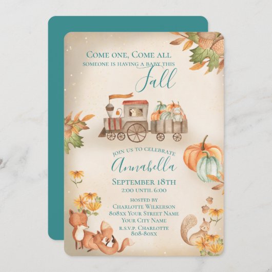 Niedliche Herbststrecke Einladung (Vorne/Hinten)