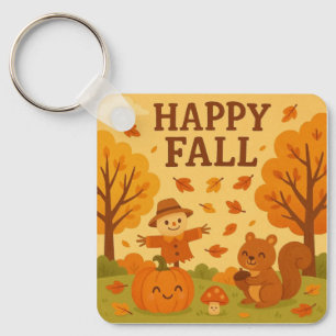 Niedliche Herbstszene mit Kürbis und Eichhörnchen Schlüsselanhänger