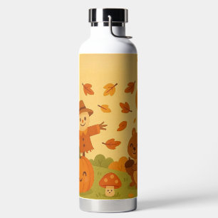 Niedliche Herbstszene mit Kürbis und Eichhörnchen Trinkflasche