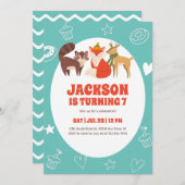 Niedliche Herbsttiere Fox Deer Racoon Kindergeburt Einladung (Vorne/Hinten)