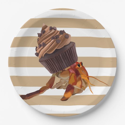 Niedliche Hermit Krabbe mit Schokolade Cupcake Mus Pappteller (Vorderseite)