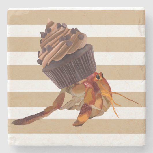 Niedliche Hermit Krabbe mit Schokolade Cupcake Mus Steinuntersetzer (Vorderseite)