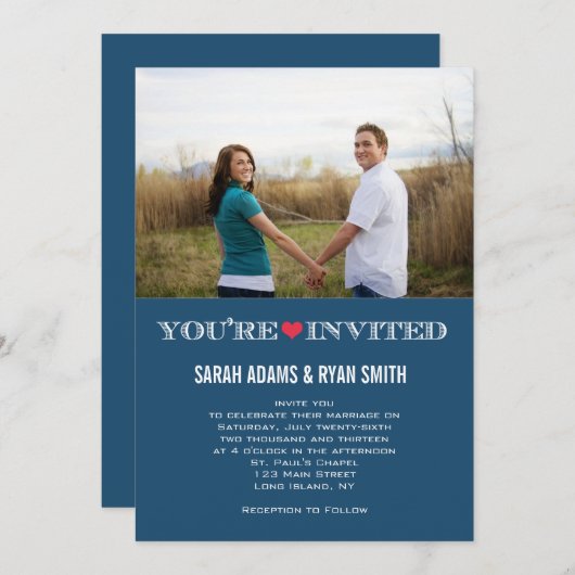 Niedliche Herz-blaues Einladung (Vorne/Hinten)