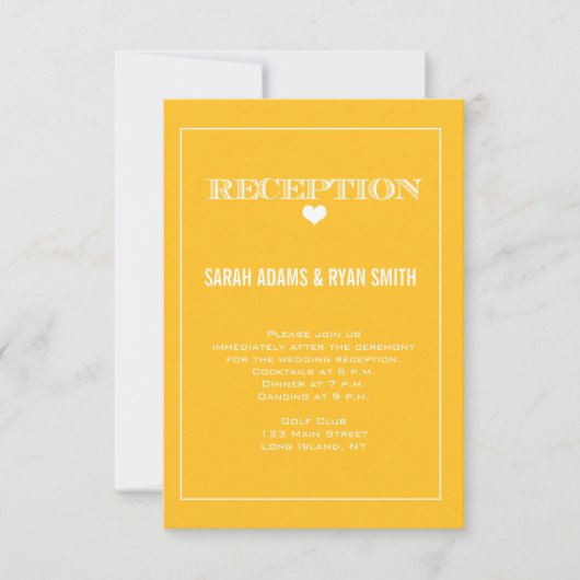Niedliche Herz-Gelbe Hochzeitsempfehlung Einladung (Vorderseite)