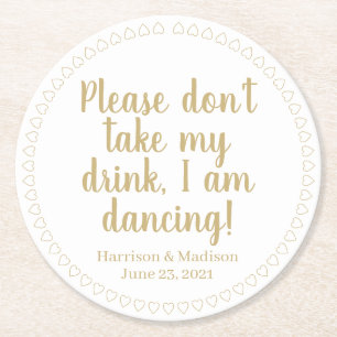 Niedliche Herz-Goldnamen Runder Pappuntersetzer