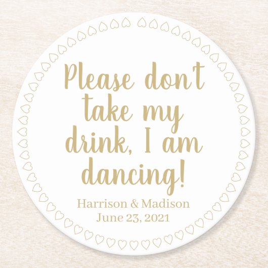 Niedliche Herz-Goldnamen Runder Pappuntersetzer (Vorderseite)