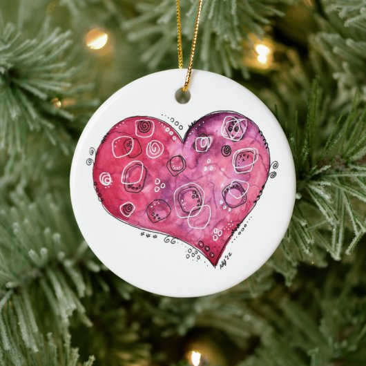 Niedliche Herzdoodle Keramik Ornament (Baum)