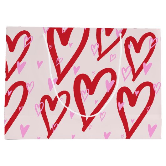 Niedliche Herzen in Rot und Rosa Große Geschenktüte (Rückseite)