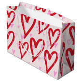 Niedliche Herzen in Rot und Rosa Große Geschenktüte (Rückseite Schrägansicht)