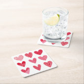 Niedliche Herzen in Rot und Rosa Rechteckiger Pappuntersetzer (Vor Ort)