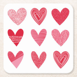 Niedliche Herzen in Rot und Rosa Rechteckiger Pappuntersetzer