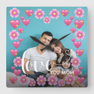 Niedliche HERZEN LIEBE SIE MAMA Muttertagsjubiläum Quadratische Wanduhr