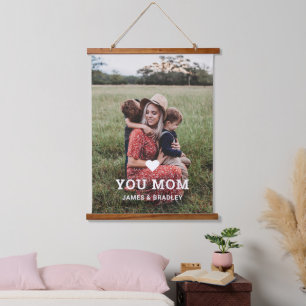 Niedliche HERZEN LIEBE SIE MAMA Muttertagsjubiläum Wandteppich Mit Holzrahmen