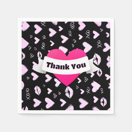 Niedliche Herzen Rosa & Schwarz, Hochzeit, Verlobu Serviette (Vorderseite)