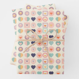 Niedliche Herzen und geometrische Formen Geschenkpapier Set
