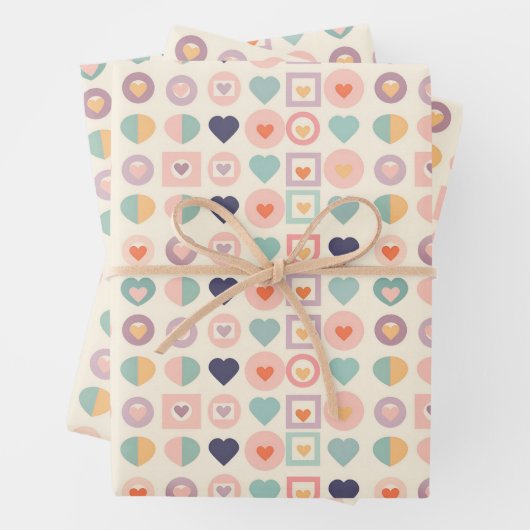 Niedliche Herzen und geometrische Formen Geschenkpapier Set (Beispiel)