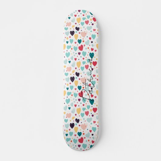 Niedliche Herzen und Polka Dots Muster farbenfrohe Skateboard (Vorne)