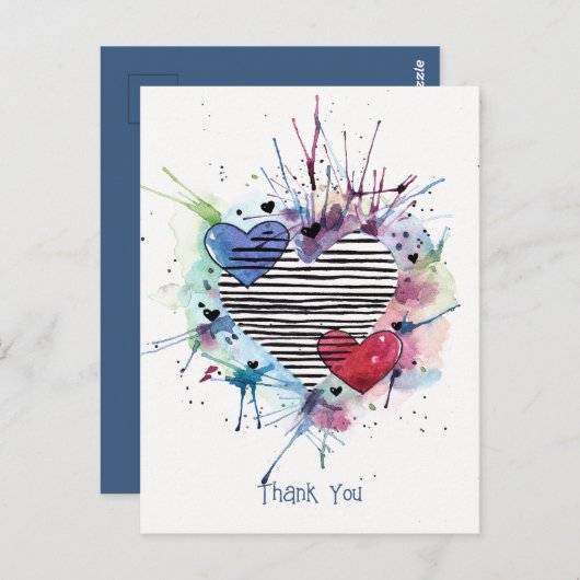 Niedliche Herzen und Waschbecken auf der Aquarellk Postkarte (Vorne/Hinten)