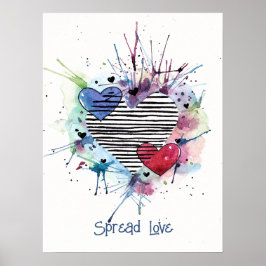 Niedliche Herzen und Waschbecken in Aquarellkone Poster