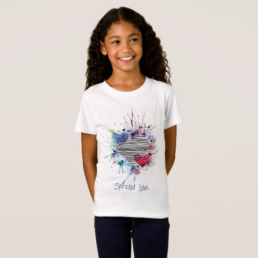 Niedliche Herzen und Waschen im T - Shirt Aquarell (Vorne ganz)