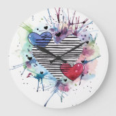 Niedliche Herzen und Waschen in Aquarellen Große Wanduhr (Vorderseite)