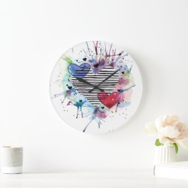 Niedliche Herzen und Waschen in Aquarellen Große Wanduhr