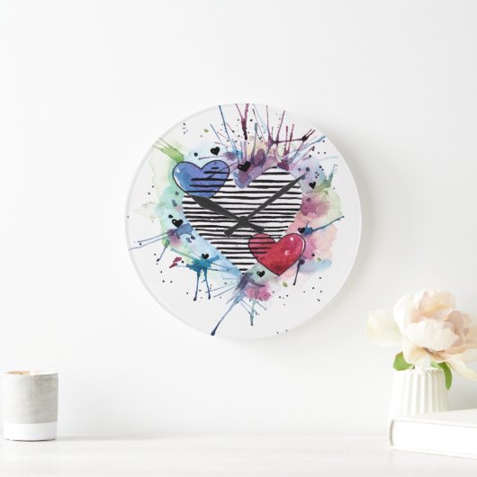 Niedliche Herzen und Waschen in Aquarellen Große Wanduhr (Zuhause)