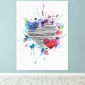 Niedliche Herzen und Waschen in Aquarellen Leinwanddruck (Insitu (Holzboden))