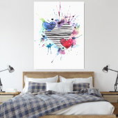 Niedliche Herzen und Waschen in Aquarellen Leinwanddruck (Insitu (Schlafzimmer))