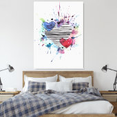 Niedliche Herzen und Waschen in Aquarellen Leinwanddruck (Insitu (Schlafzimmer))