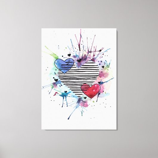 Niedliche Herzen und Waschen in Aquarellen Leinwanddruck (Vorderseite)