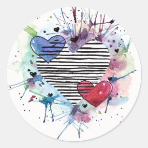 Niedliche Herzen und Waschen in Aquarellen Runder Aufkleber