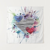 Niedliche Herzen und Waschen in Aquarellen Wandteppich (Vorderseite)