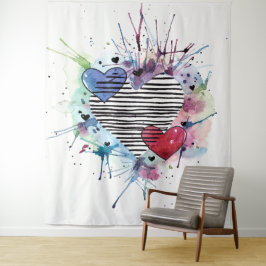 Niedliche Herzen und Waschen in Aquarellen Wandteppich