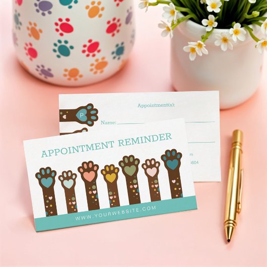 Niedliche Herzform Tierpfoten Terminkarte
