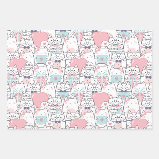 Niedliche Herzfrequenz Liebe Muster Geschenkpapier Set (Vorderseite)