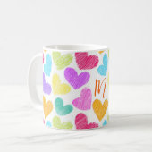 Niedliche Herzpastel Valentine Liebe Monogramm Kaffeetasse (Vorderseite Links)