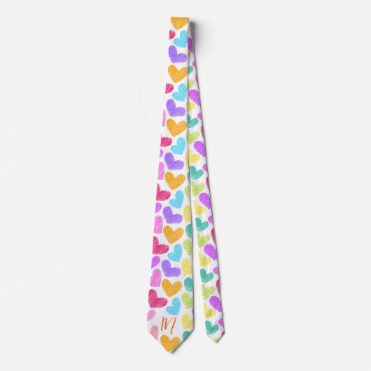Niedliche Herzpastel Valentine Liebe Monogramm Krawatte (Vorderseite)