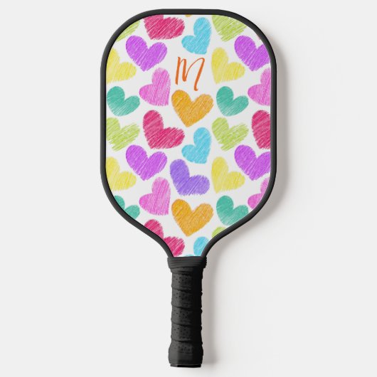 Niedliche Herzpastel Valentine Liebe Monogramm Pickleball Schläger (Rückseite)