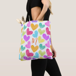 Niedliche Herzpastel Valentine Liebe Monogramm Tasche