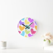 Niedliche Herzpastel Valentine Liebe Muster Runde Wanduhr (Zuhause)