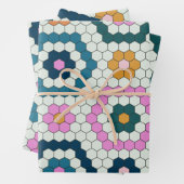 Niedliche Hexagon-Formen Fliesenmuster Retro Aquam Geschenkpapier Set (Beispiel)