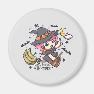 Niedliche Hexe auf einem Broomstick Magnet