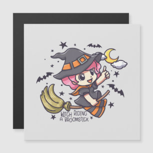 Niedliche Hexe auf einem Broomstick Magnetkarte