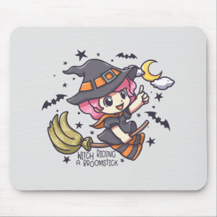 Niedliche Hexe auf einem Broomstick Mousepad