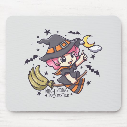 Niedliche Hexe auf einem Broomstick Mousepad (Vorne)