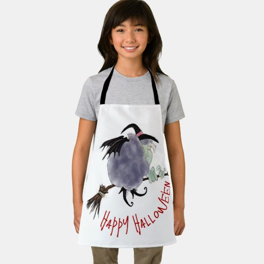 Niedliche Hexe auf ihrem Besenstiel Halloween Kind Schürze (Insitu)