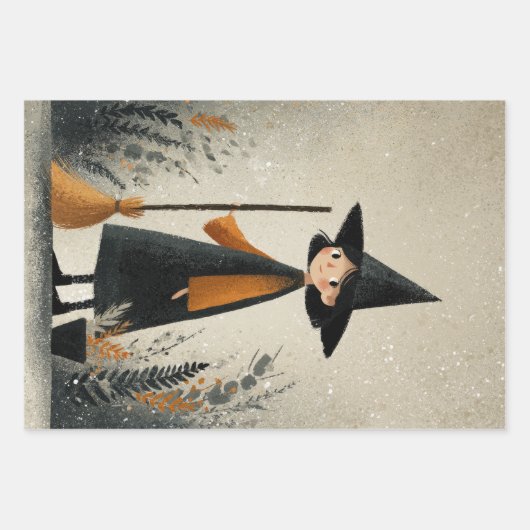 Niedliche Hexe Burnt Orange & Black Halloween Geschenkpapier Set (Vorderseite)
