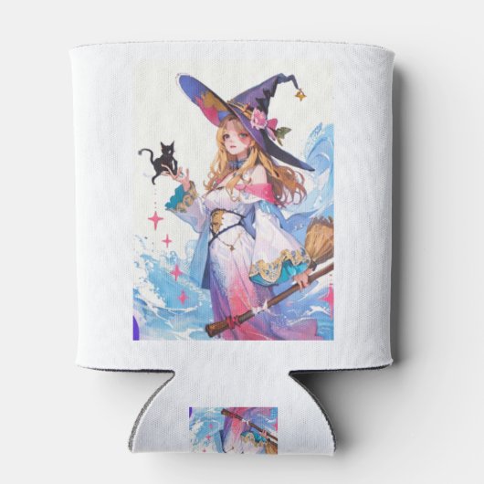 Niedliche Hexe, die die schwarze Katze hält, Thund Dosenkühler (Rückseite)
