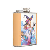 Niedliche Hexe, die die schwarze Katze hält, Thund Flachmann (Rechts)